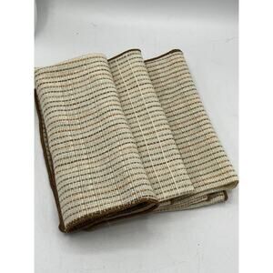 Set of 3 Woven Striped Napkins 16x17 Cream Rust Sage Brown Border Farmhouse